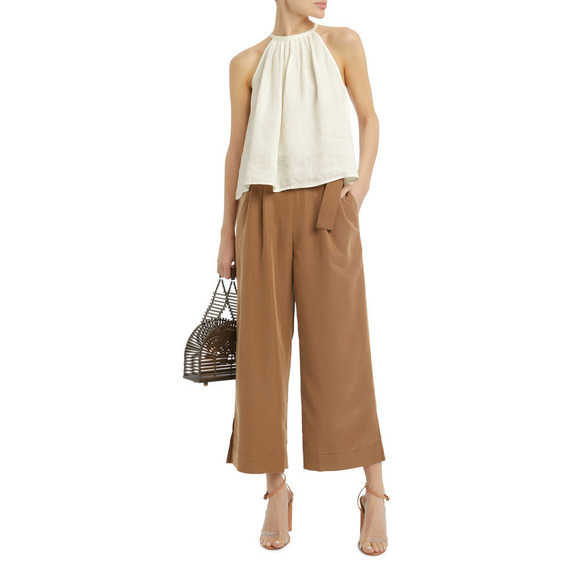 FRAME Tie Back Halter Neck Sleeveless Linen Blouse Tank Top Off White Cream XS - Picture 3 of 12